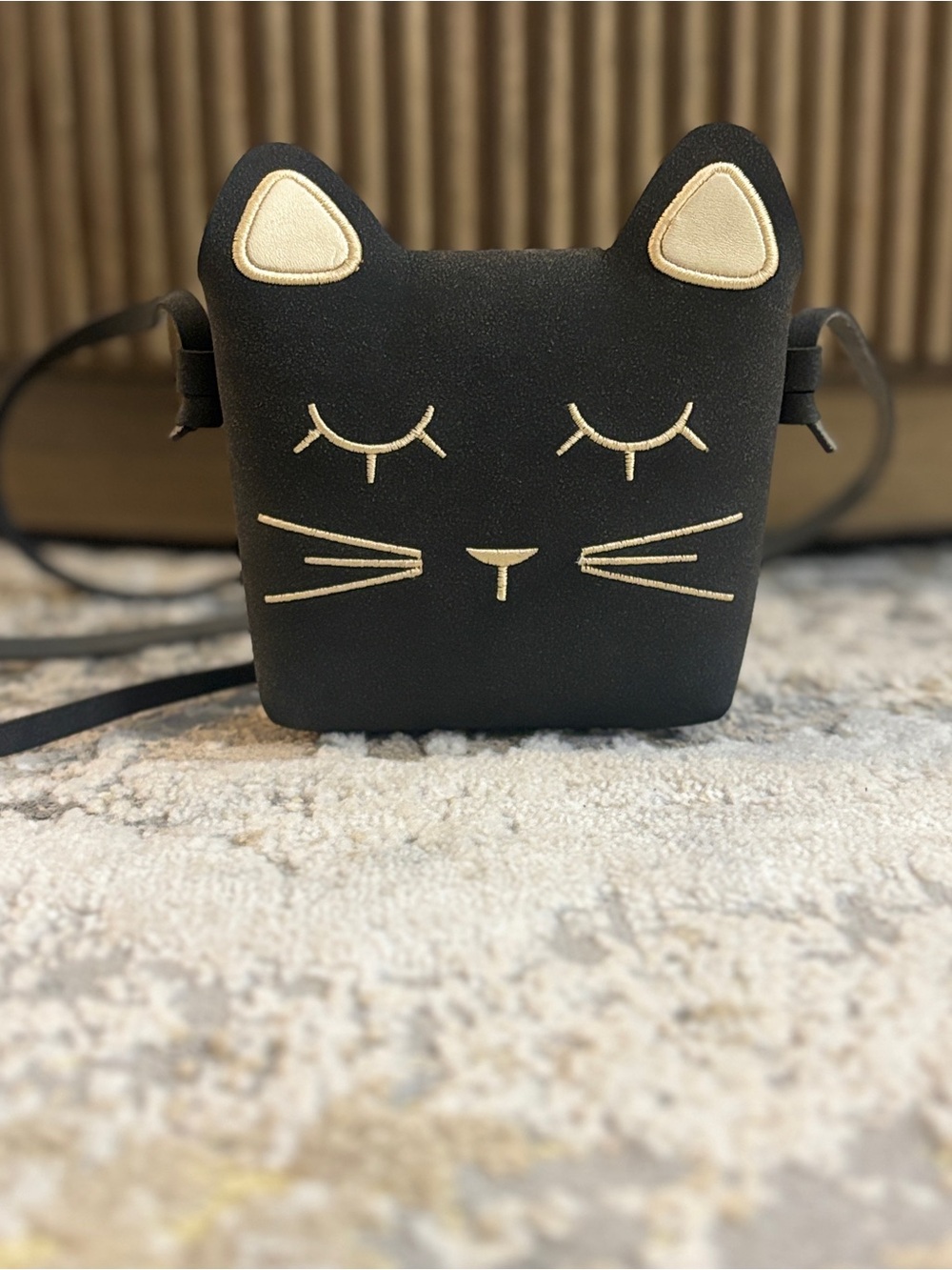 Black Cat Face Mini Shoulder Bag Embroidered Eyes Whiskers Snap Closure Small